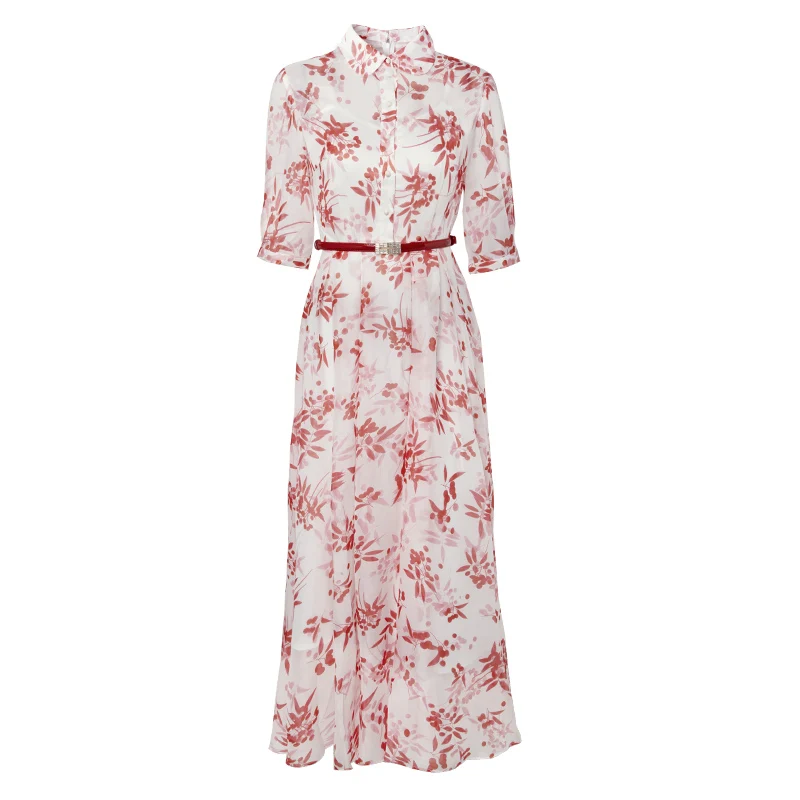 

Doll Collar Print Chiffon 5-sleeve Long Dress Age Reduced Platycodon Grandiflorum French 2021 Spring