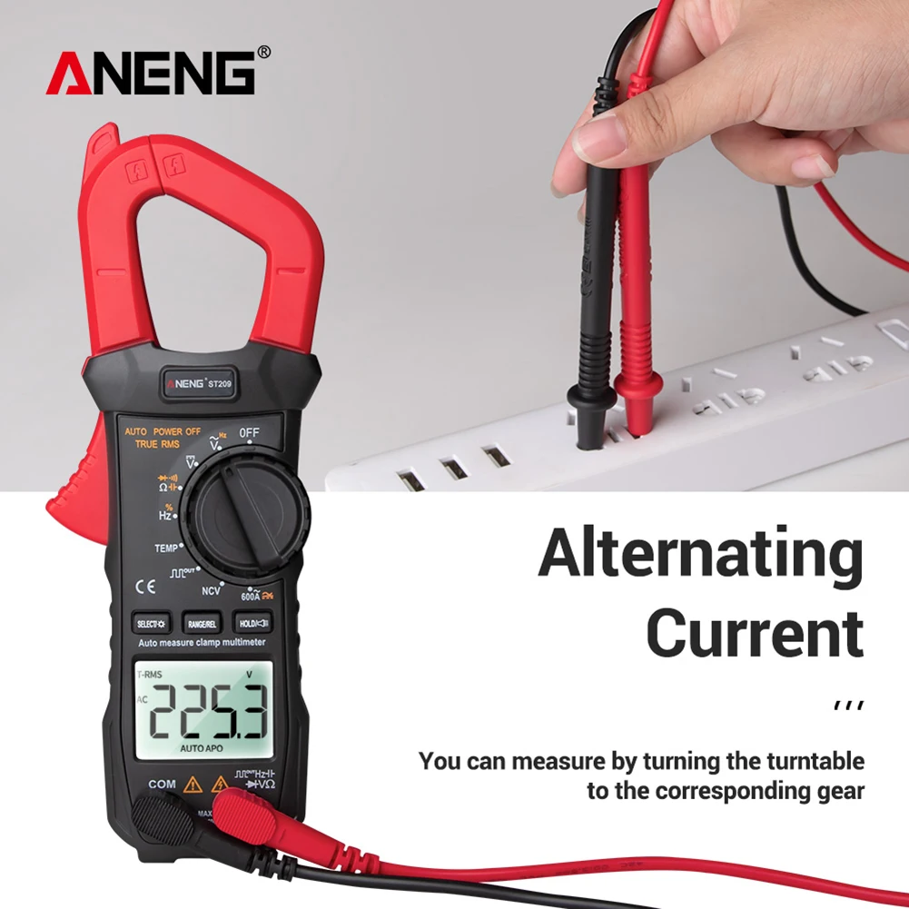 

Токоизмерительные клещи ANENG ST209, цифровой мультиметр, 6000 отсчетов, тестер напряжения постоянного и переменного тока, ЖК-дисплей, подсветка, а...