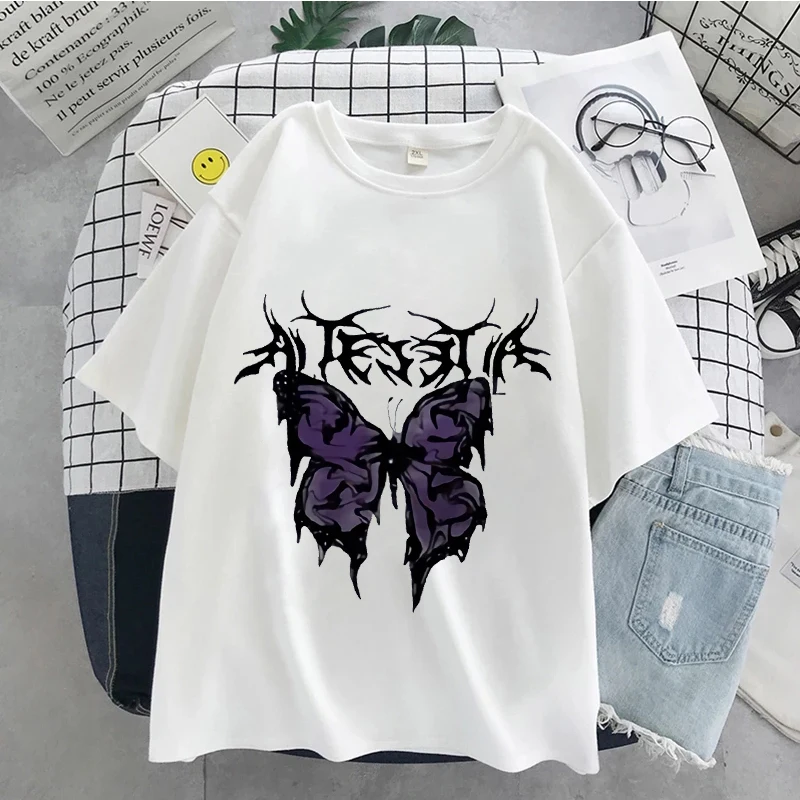 

Harajuku Shirt Oversized T Shirt Butterfly Printed Women's T Shirts Summer Tee Streetwear Short-sleeved T-shirts Female Tops