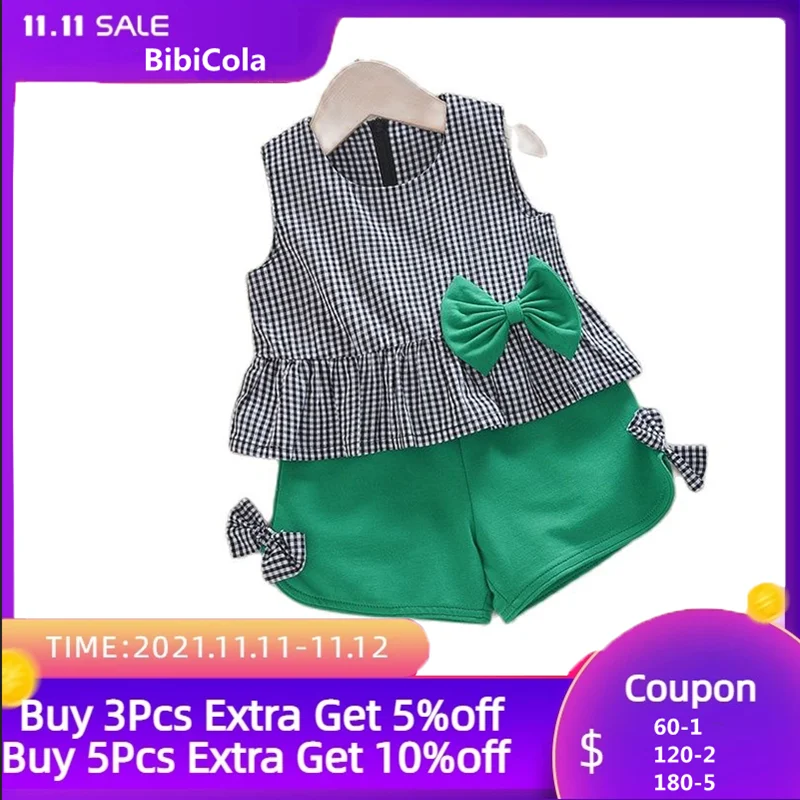 Baby girls clothes set summer new fashion sleeveless plaid tops+shorts 2pcs infant toddler outfits 1-4Y children clothing | Мать и