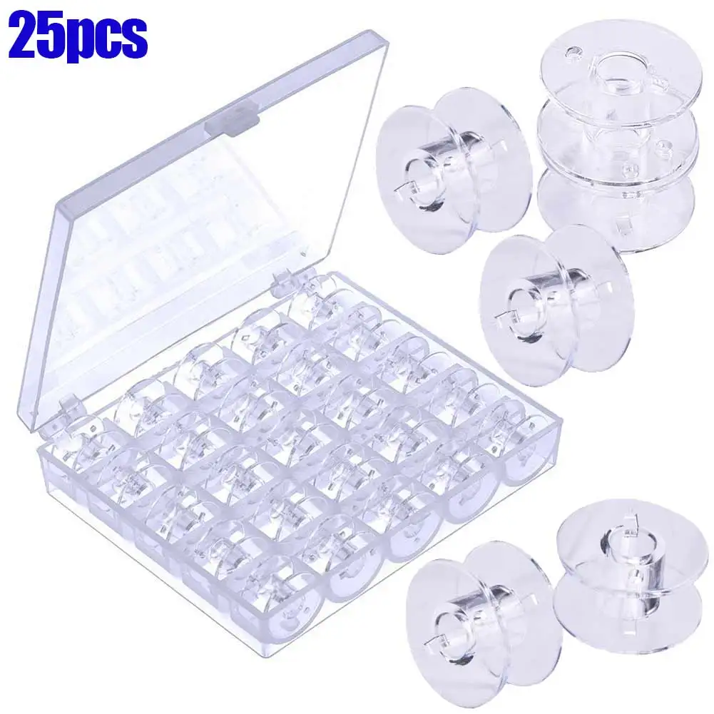 'The Best 25Pcs Empty Bobbins Sewing Machine Spools Clear Plastic with Case Storage Box for Brother Janome Singer Elna 889 | Дом и сад