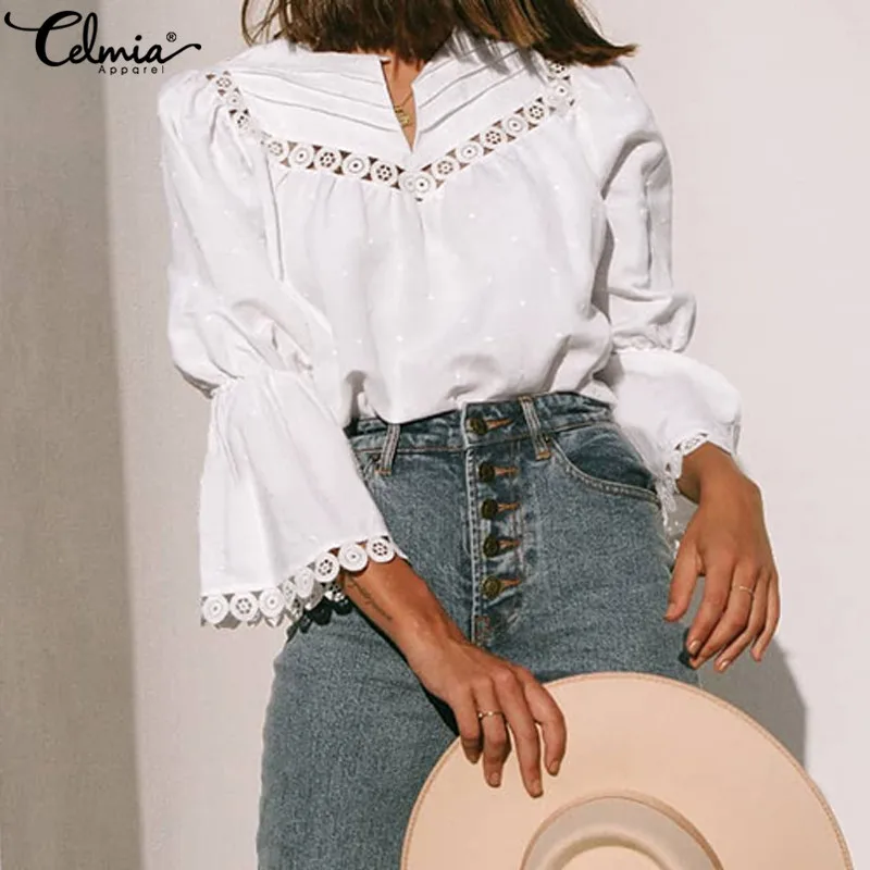 Женская блузка с кружевом однотонная белая в стиле пэчворк лето 2020|Рубашки| |
