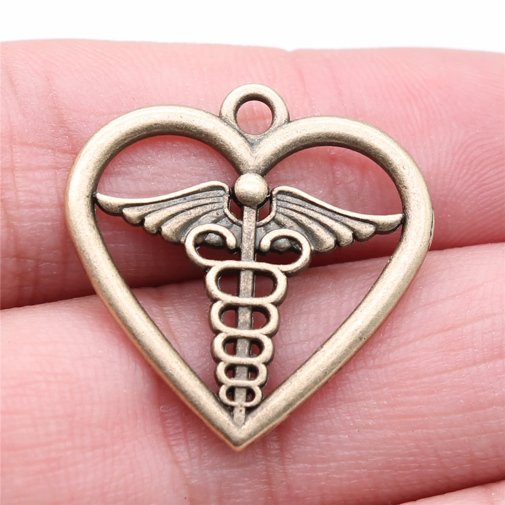 

WYSIWYG 10pcs Charms 26x26mm Medical Scepter Heart Charms Pendant Antique Bronze Color For Jewelry Making DIY Jewelry Findings