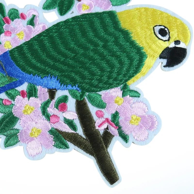 Животные попугай цветок нашивка большая вышивка аппликация для ткани утюг на