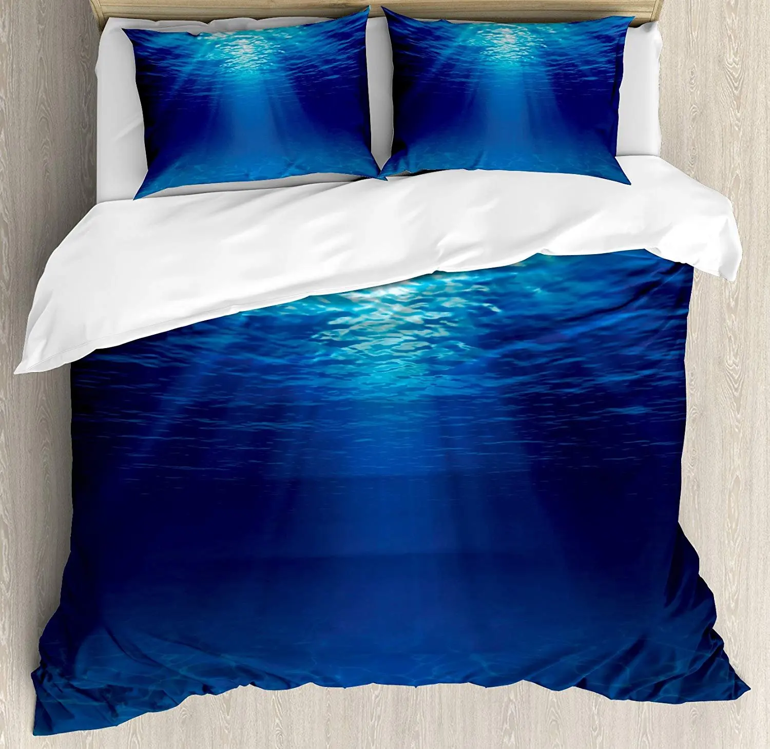 

Ocean Bedding Set Underwater View with Sandy Seabed Aquatic Scenes Sunbeams Nature Duvet Cover Pillowcase Bedclothes Bed Set