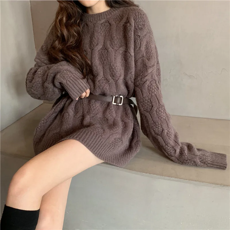 

4 colors Pink 2021 Women Sweater Pullover Female Knitting Overszie Long Sleeve Loose Knitted Outerwear Winter Long Sweaters