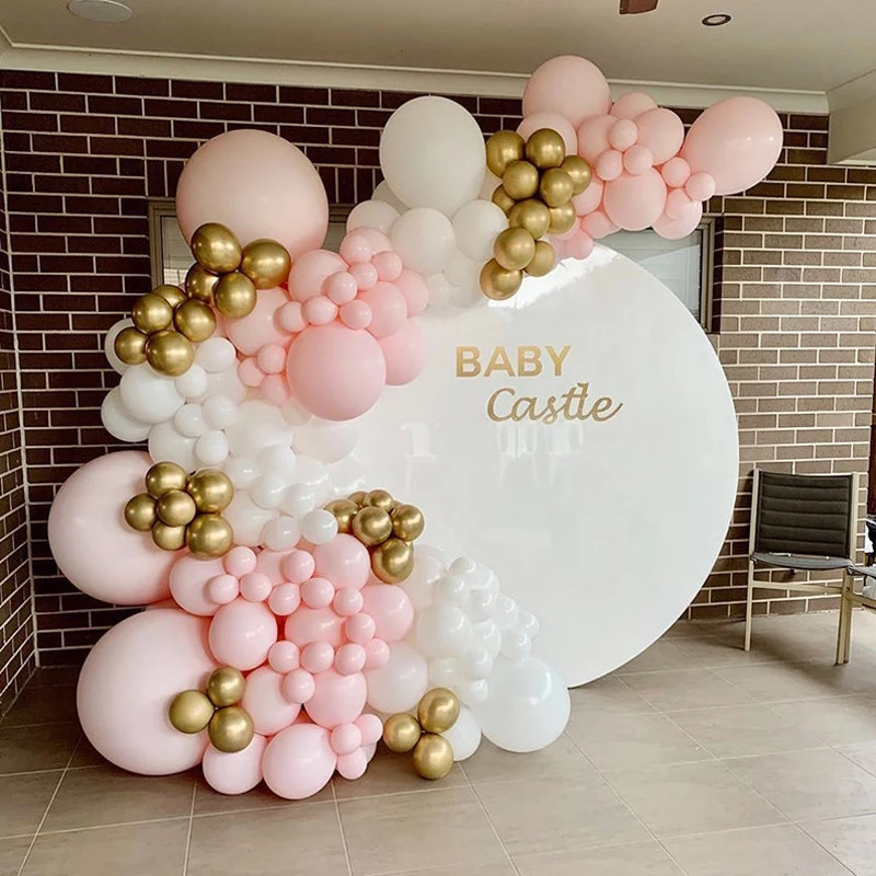 

132 Pcs Macaron Pink Balloon Garland Arch Kit Chrome Gold Balloon Decoration Set for Wedding Baby Shower Home Party