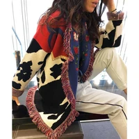 patchwork women cardigan sweater coat female thick knitted chic embroidery 2021 turn down collar long sweaters floral print outw
