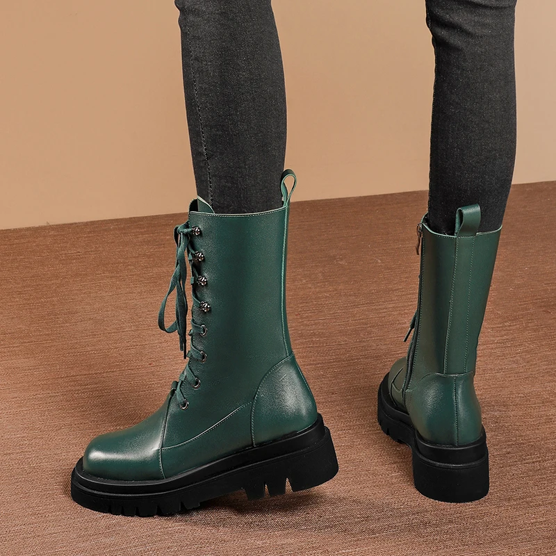 

KemeKiss New Women Mid Calf Boots Genuine Leather Zipper Women Winter Shoes Fashion Cool Short Boots Ladies Size 34-42