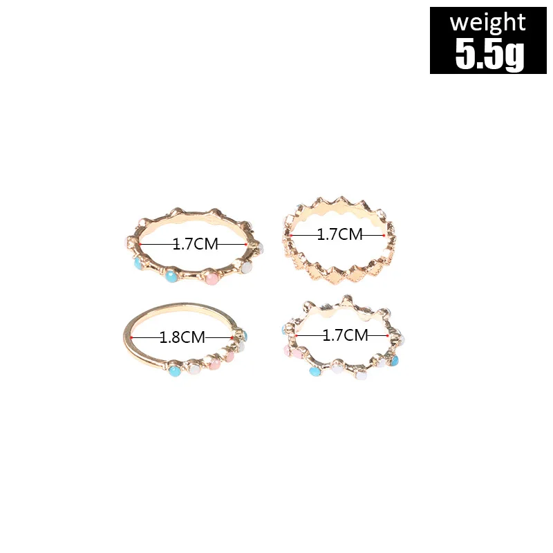 

4pcs Ring Set New Candy Color Wave Ring Imitation Opal Gem Gold Rings Wholesale