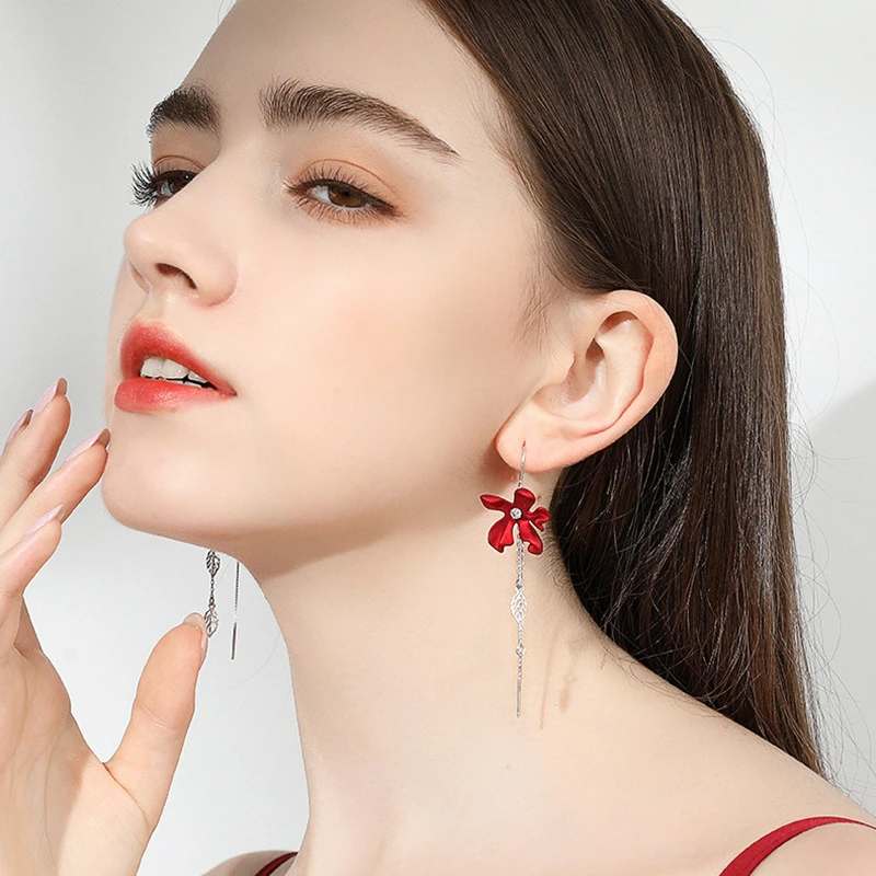 

Petals Leaf Earrings Vintage Long Tassel Earrings 2022 Trend Earrings for Women 925 Silver Jewelry Gift Korea Girl Woman Earring