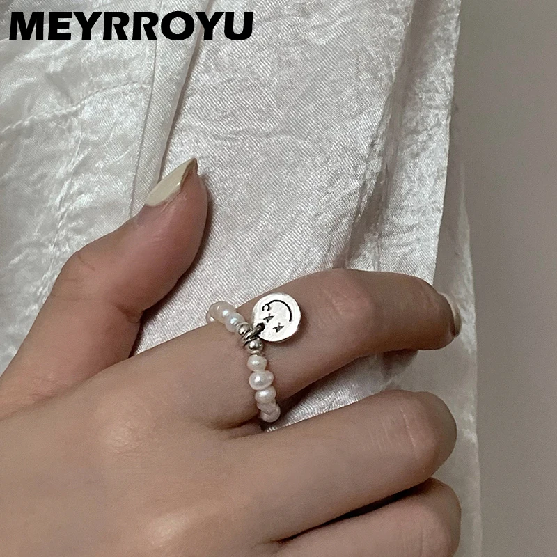 

Женское кольцо со смайликом MEYRROYU, из стерлингового серебра в Корейском стиле, с элегантным жемчугом на указательный палец, Рождественское у...