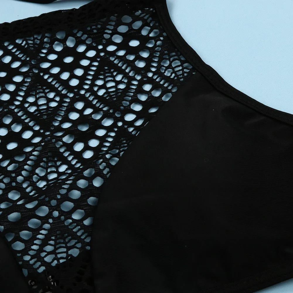 Женский купальник-бикини # Z45 черный ажурный купальник с бюстгальтером для