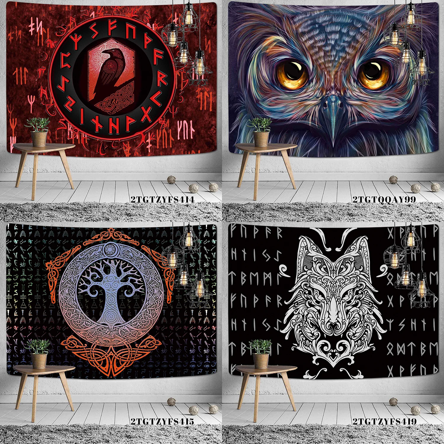 Viking Raven Tapestry Mysterious Meditation Psychedelic Runes Art Wall Hanging Tapestries for Living Room Decor Yoga Mat | Дом и сад