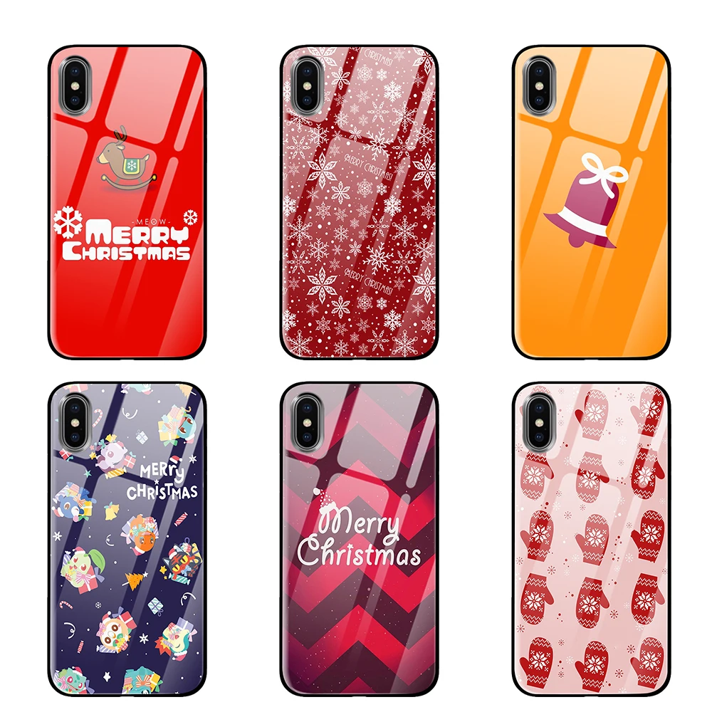 Красочный Рождественский роскошный чехол из закаленного стекла для iPhone 5 5S 6 6s 7 8 Plus X XS XR 11 Pro Max