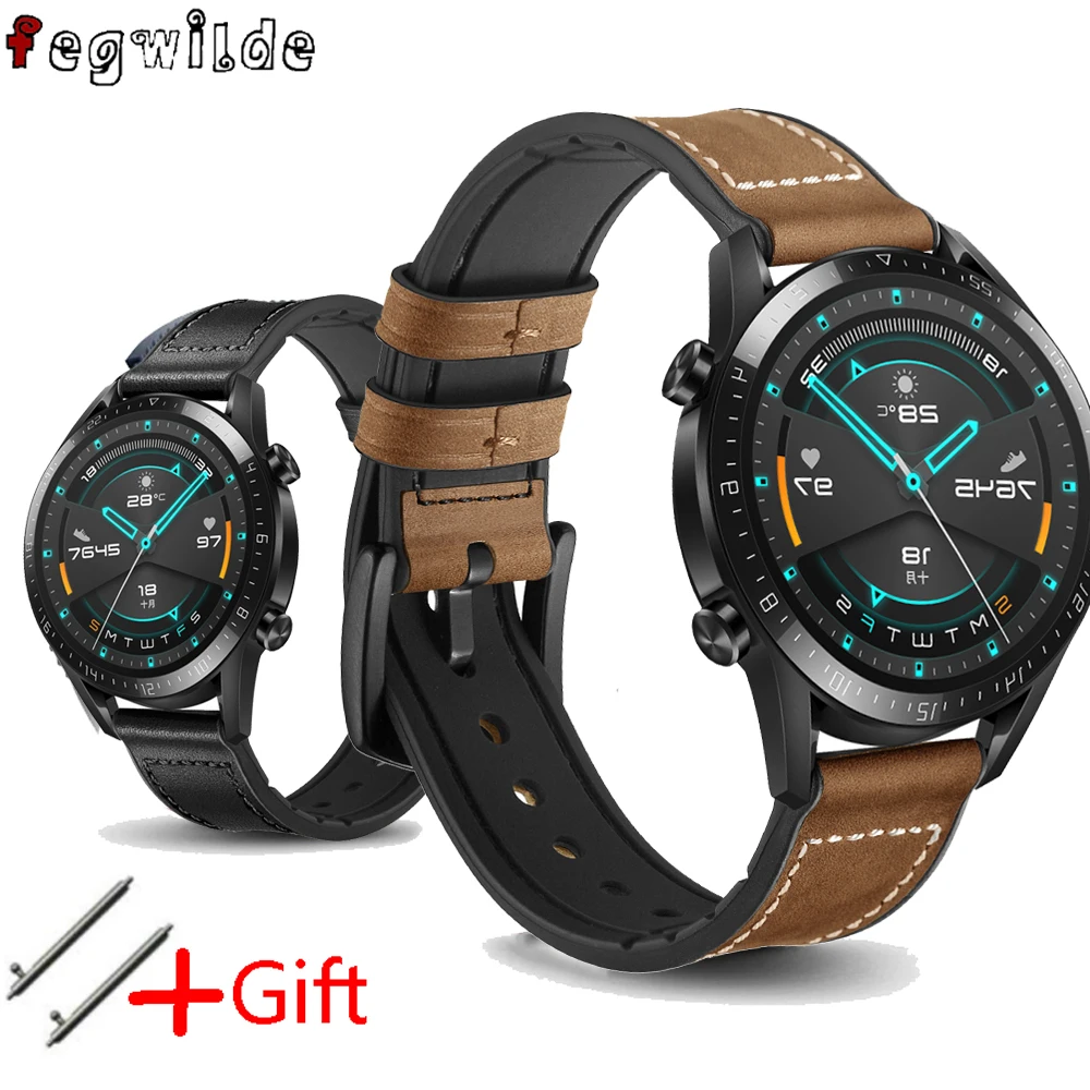 22 мм huawei watch GT 2 ремешок для gear S3 Frontier band GT2 46 кожаный Watrchband Браслет samsung Galaxy |