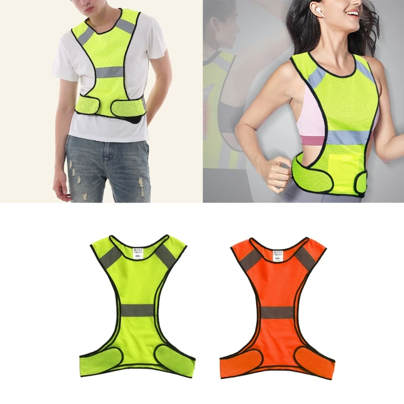 

Светоотражающий сетчатый жилет унисекс для бега, легкий безопасный уличный спортивный защитный жилет для езды на велосипеде, бега
