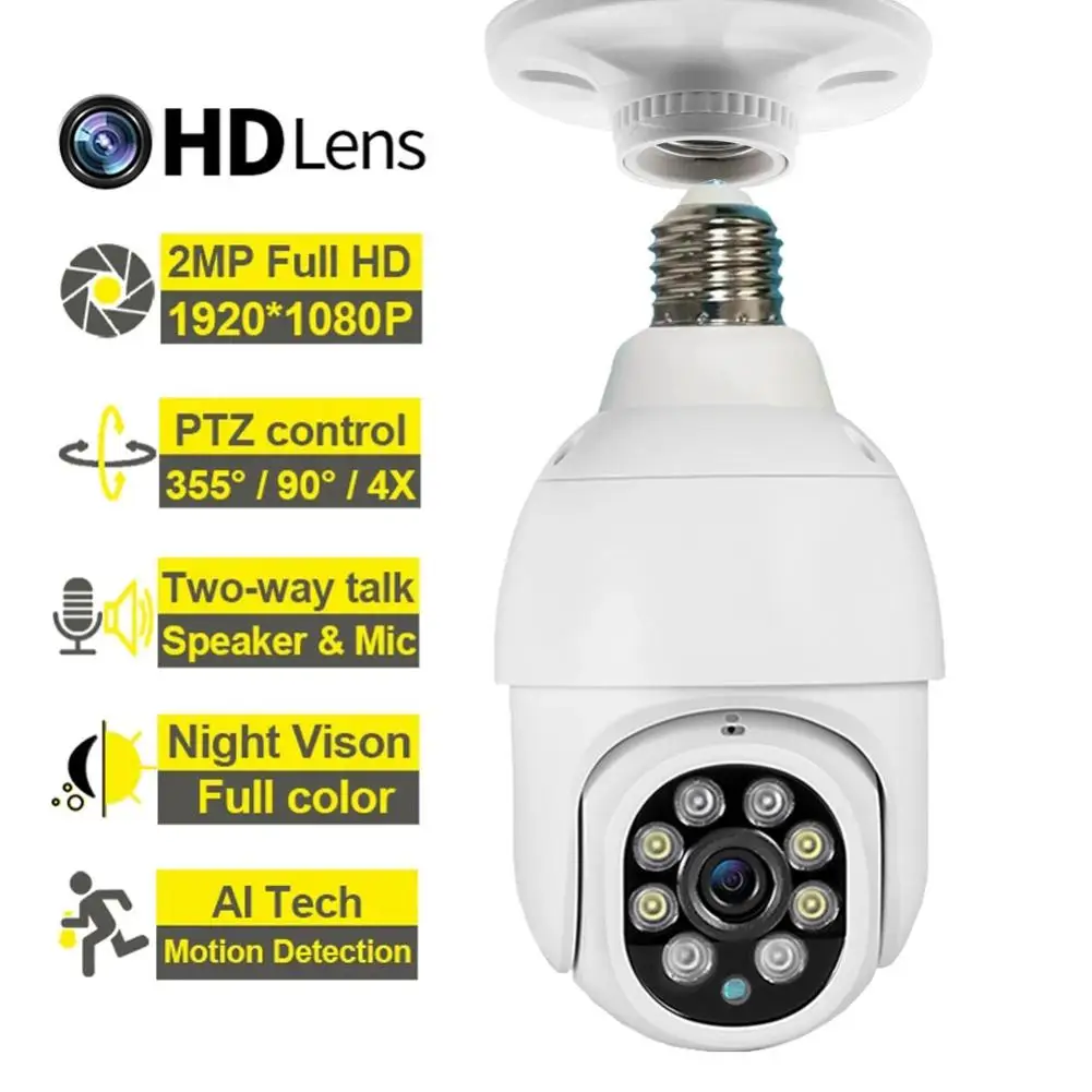 

2MP HD Wifi Camera Smart IP Camera Home Security Surveillance Auto Tracking Light Bulb Camera Remote Viewing Night Vision Cam