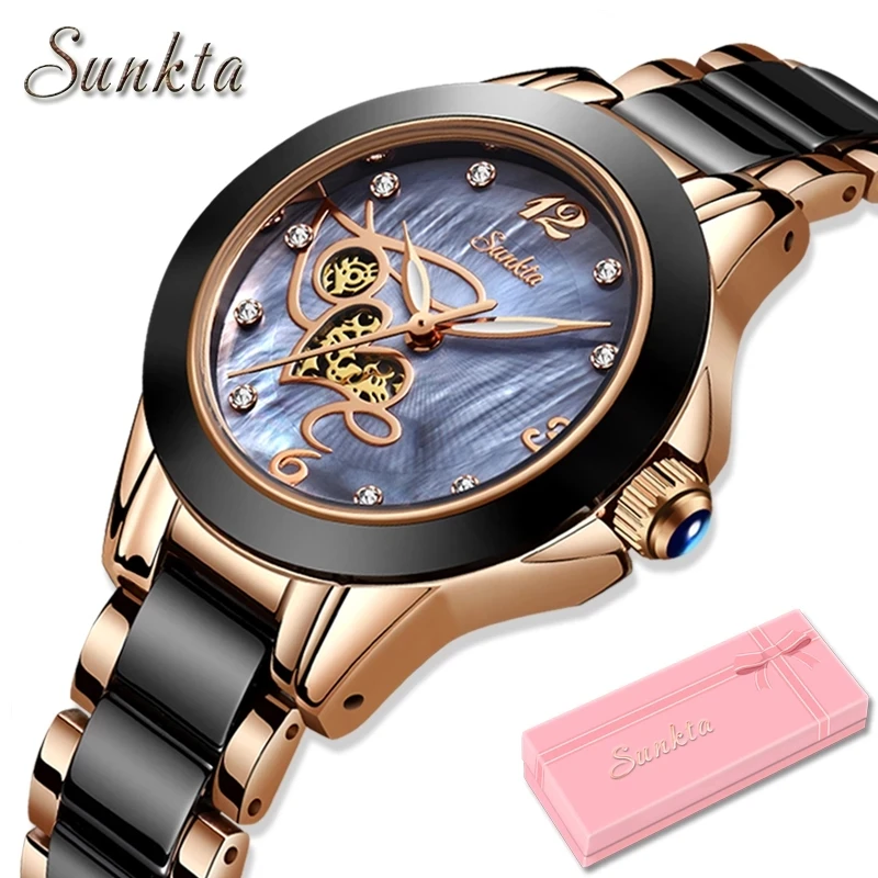 

SUNKTA Diamond Surface Ceramic Strap Fashion Waterproof Women Watches Top Brand Luxury Quartz Watch Women Gift Relogio Feminino