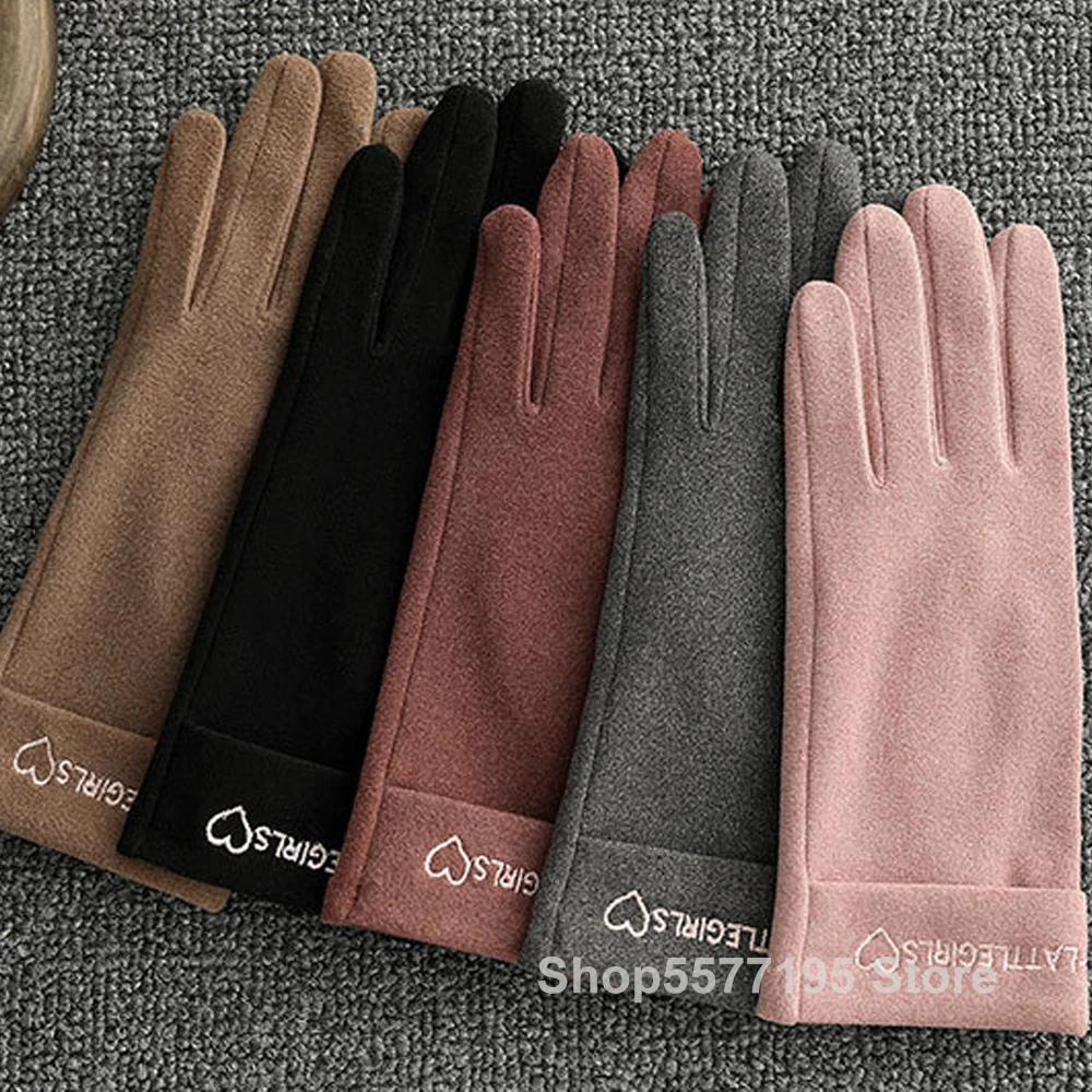 

Женские зимние бархатные плотные теплые перчатки для сенсорных экранов, Элегантные Перчатки из Жемчужной замши, ветрозащитные перчатки с закрытыми пальцами для езды на велосипеде и вождения
