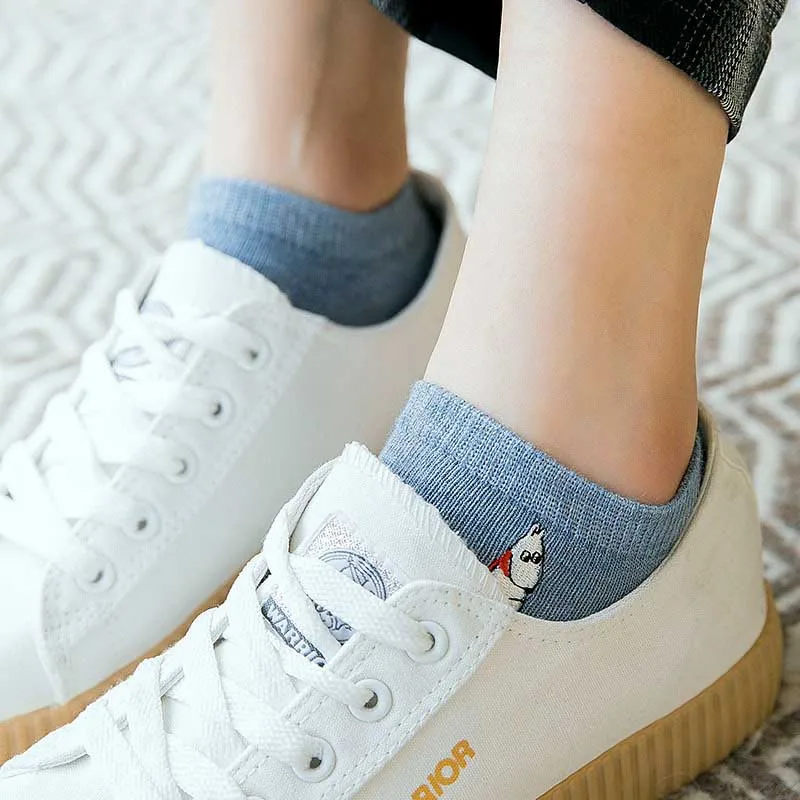 Простые короткие носки с мультяшной вышивкой бегемота удобные дышащие женские