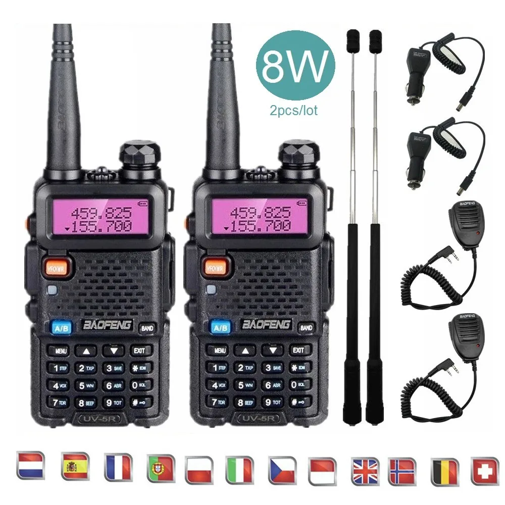 2pcs/set Baofeng UV-5R 8W Talki Walki Two Way CB Radio Station VHF UHF Ham Radio hf Transceiver uv5r Walkie Talkie 20KM BF-UV5R