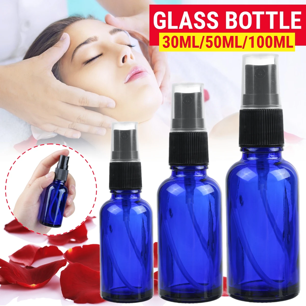 30 мл/50 мл/100 мл пустые синие стеклянные флаконы распылители с мелким распылителем