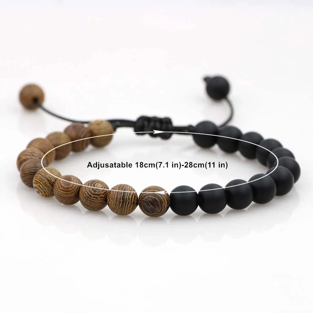 Браслет мужской/женский из натурального дерева с бусинами 8 мм|Плетеные браслеты|