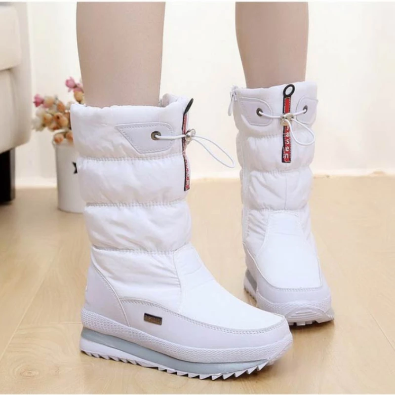 

Женские теплые сапоги для снежной погоды, удобные водонепроницаемые Нескользящие уличные сапоги до середины икры из хлопка на толстой плюш...