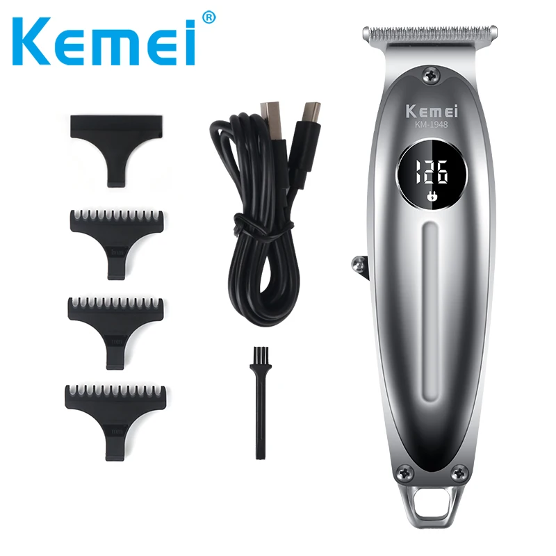 

Kemei All Metal LCD Professional Hair Clipper Men Electric Cordless Hair Trimmer 0mm Baldheaded T Blade Haircut Machine KM-1948