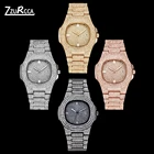 Часы наручные в стиле хип-хоп для мужчин и женщин, Кварцевые водонепроницаемые полностью со стразами, золотистые