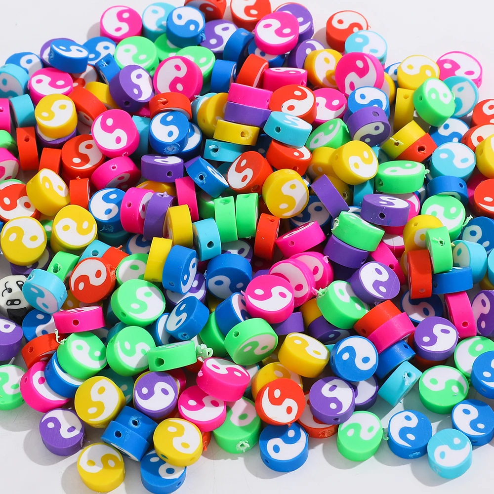 

30pcs/lot Mixed Color Yin Yang Round Beads Polymer Clay Spacer Beads For DIY Making Bracelet Necklace Jewelry Accessories