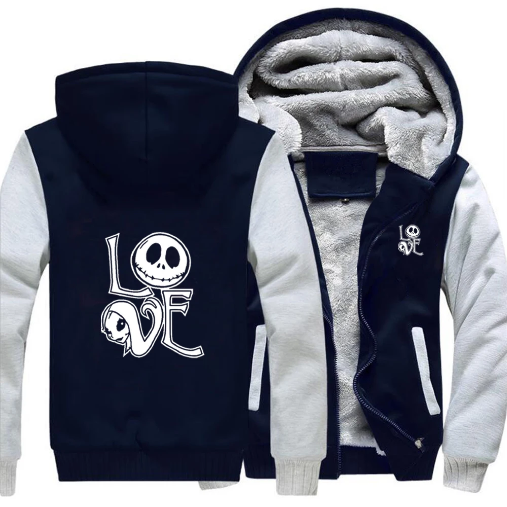 

Jack Halloween White Casual Hoodie Street Winter Warm Thick Jackets Top Men Printed Fitted Outdoor Sweatshirt Interesting Coat