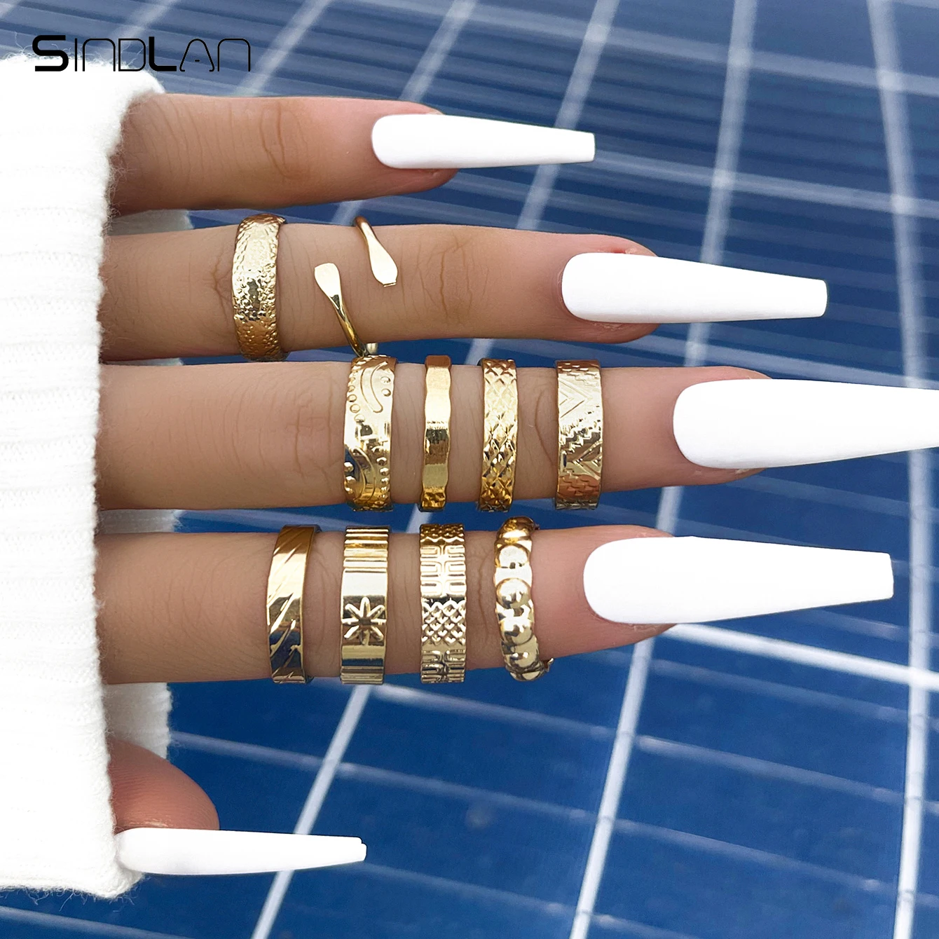 

Sindlan 10Pcs Vintage Gold Rings for Women Simple Open Geometric Set Female Aesthetic Fashion Jewelry Anillos Mujer Bague Femme