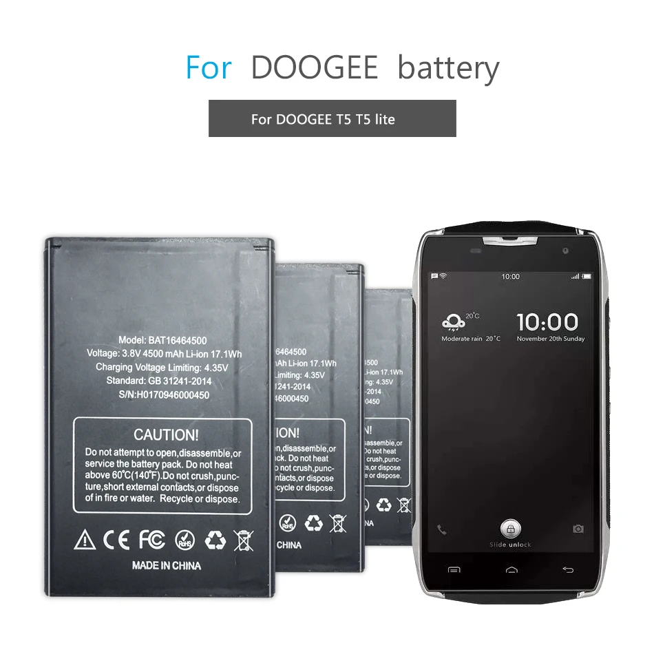 Фотоаккумулятор Для DOOGEE T5 / lite сменный аккумулятор 4500 мАч BAT16464500|Аккумуляторы для