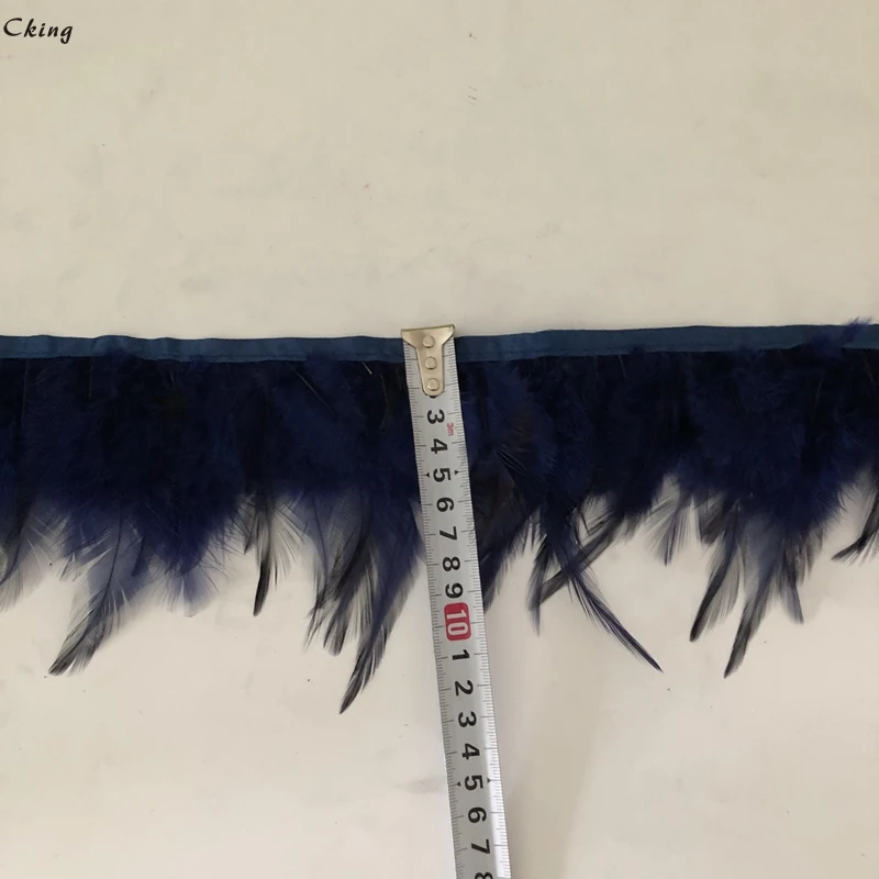 Красивая Темно синяя крашеная Куриные перья отделка бахрома ПРИШИТАЯ на