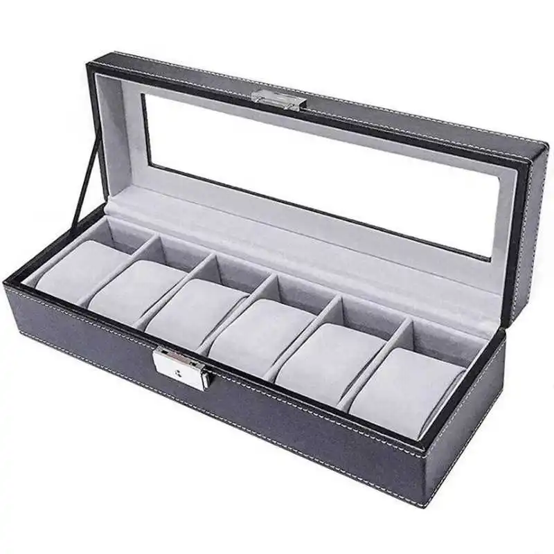 

6 leather watch grills of gray or beige inner watch box storage boxes holder jewelry display best gift