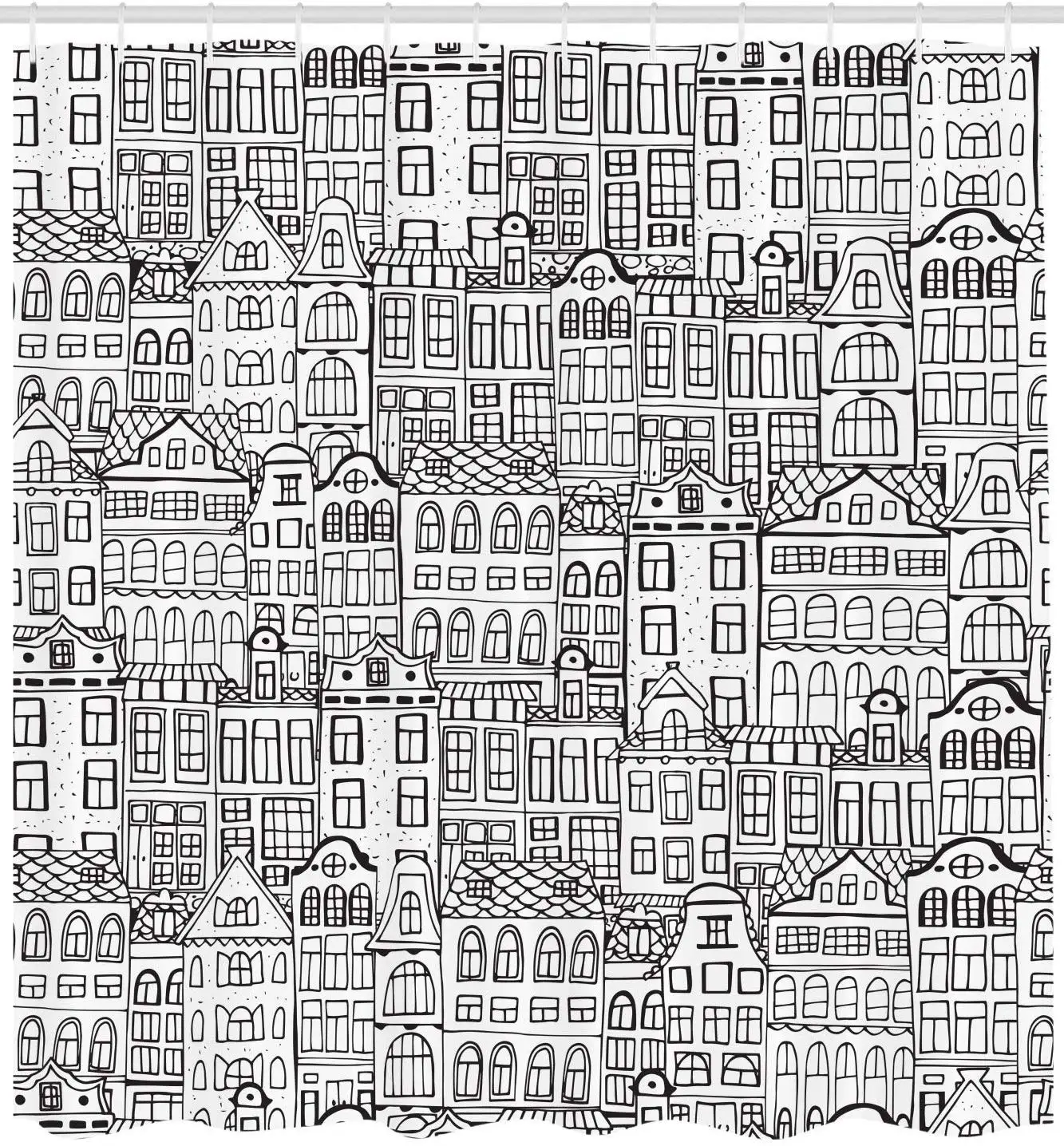 Амстердам душ Шторы монохромный Стиль мультфильм рисунок старинного дома