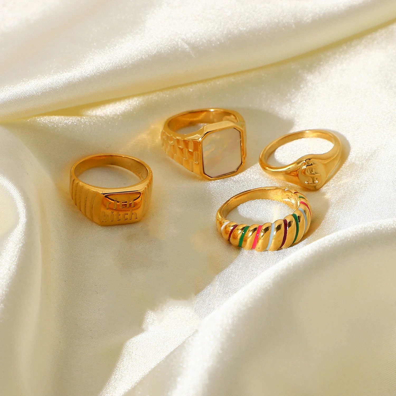 Кольца из нержавеющей стали с золотым покрытием 18k PVD ракушки для женщин