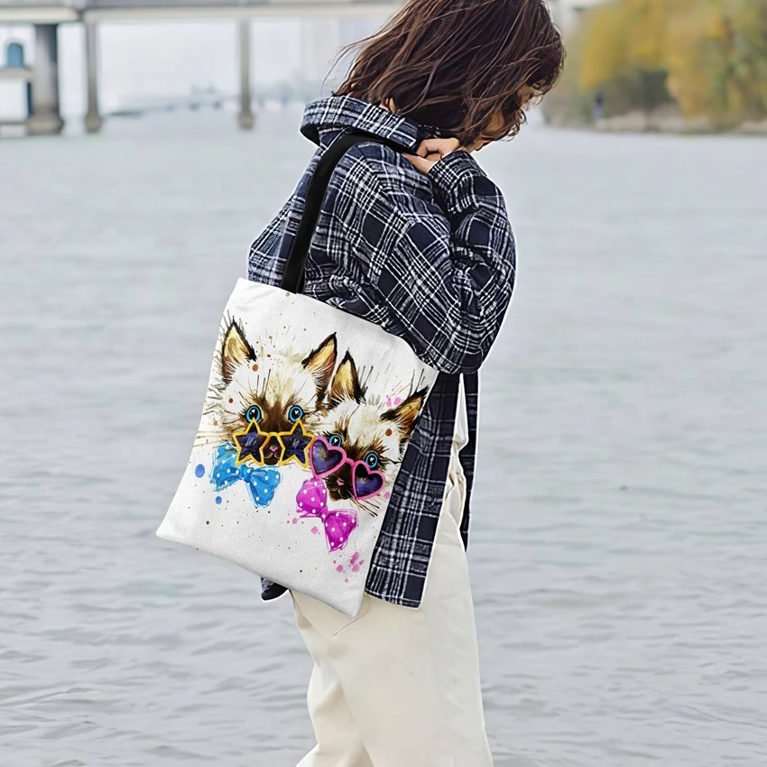 Женская Повседневная Сумка-тоут с рисунком щенка котенка пляжная сумка на плечо