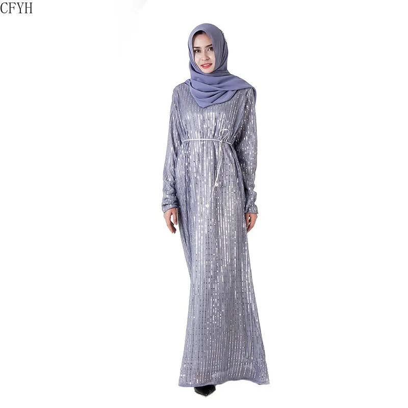 Модное мусульманское женское платье-кафтан с бусинами и блестками, абайя, мусульманское турецкое длинное платье, Повседневная абайя мусуль...