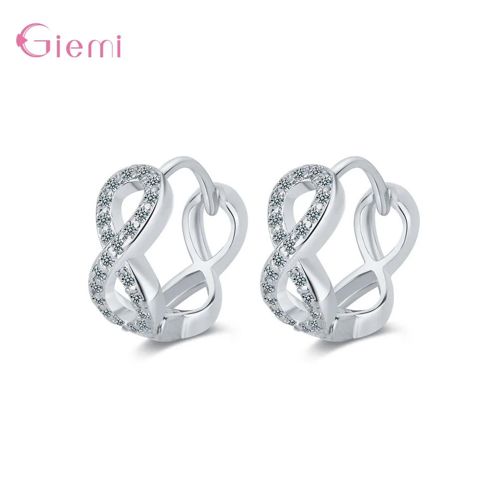 

Pure 925 Silver Geometric Clear CZ Dazzling Ear Buckles Hoop Earrings For Women 2 Colors Option Fashion Jewelry Arete
