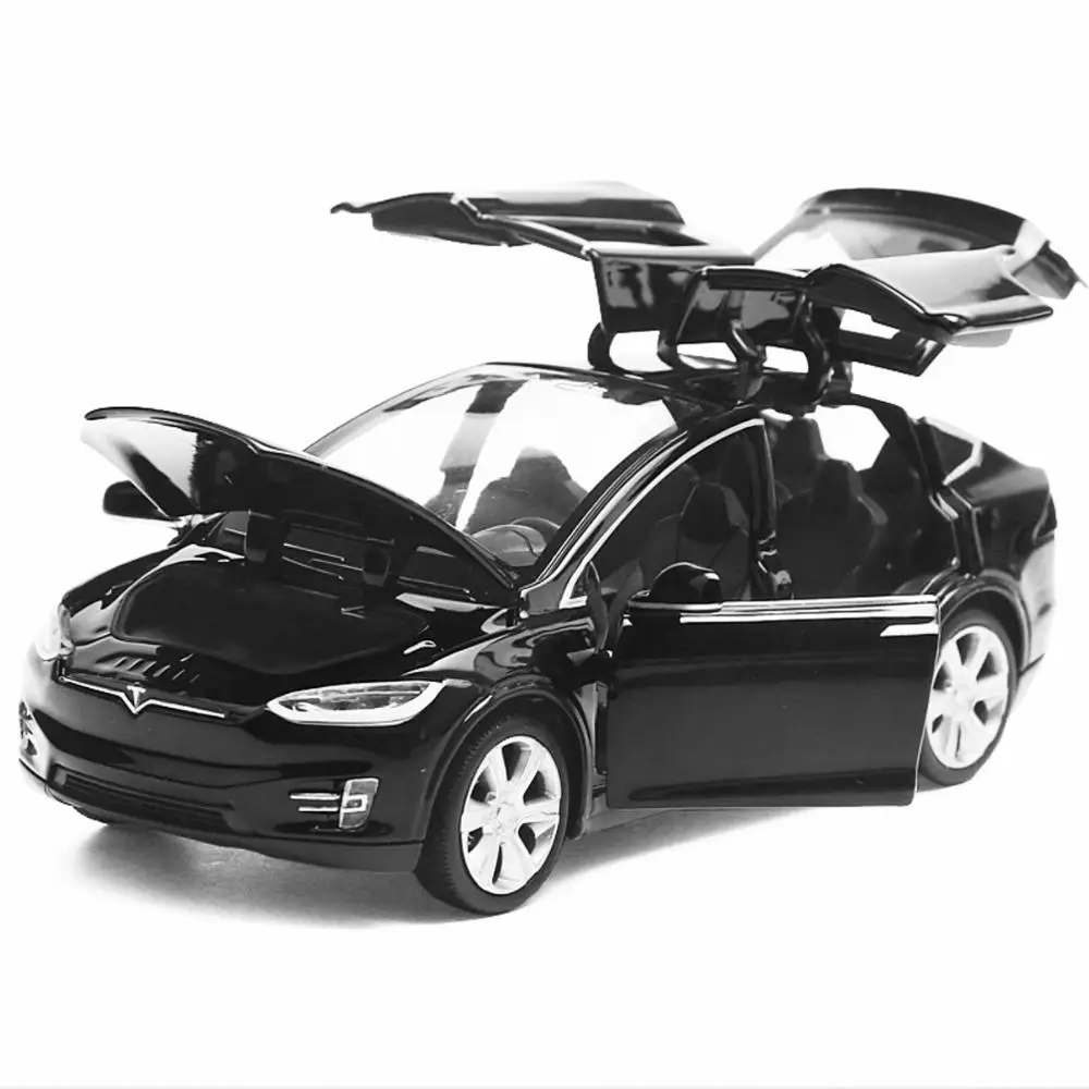 Black Коллекционные красный/черный/белый/голубой цвет 1/32 Tesla модель X 90 моделей автомобилей со звуком светильник Вытяните назад детские игрушки brinquedos подарки - Цвет: Black
