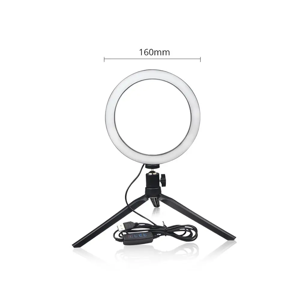 16cm With tripod Светодиодный светильник для селфи с регулируемой яркостью USB для телефона, кольцо, лампа для макияжа, туалетный столик, туалетный столик, зеркальный светильник, видео-студия, красивый фото светильник - Испускаемый цвет: 16cm With tripod