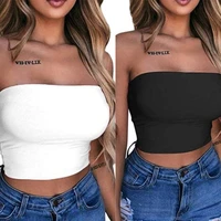 womens sexy strapless off shoulder crop tube top solid color stretchy bandeau seamless casual basic breast wrap no padded bra