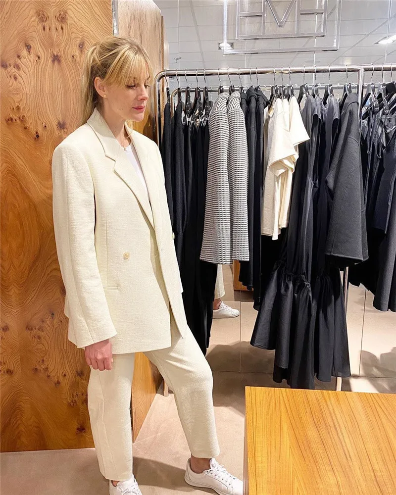 

2021 AW New Arrive Nordic Swedish Loreo Classic Casual Silhouette Blazer Double-breasted Black Beige OL Coat