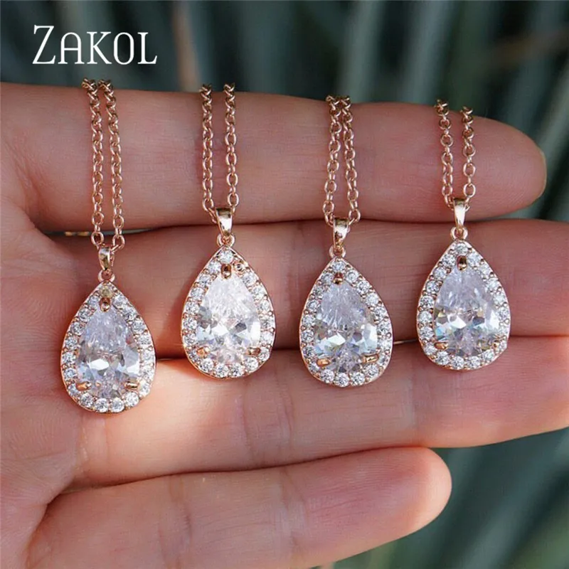 ZAKOL тренд капли воды циркониевая цепочка Подвески сверкающие слеза простые