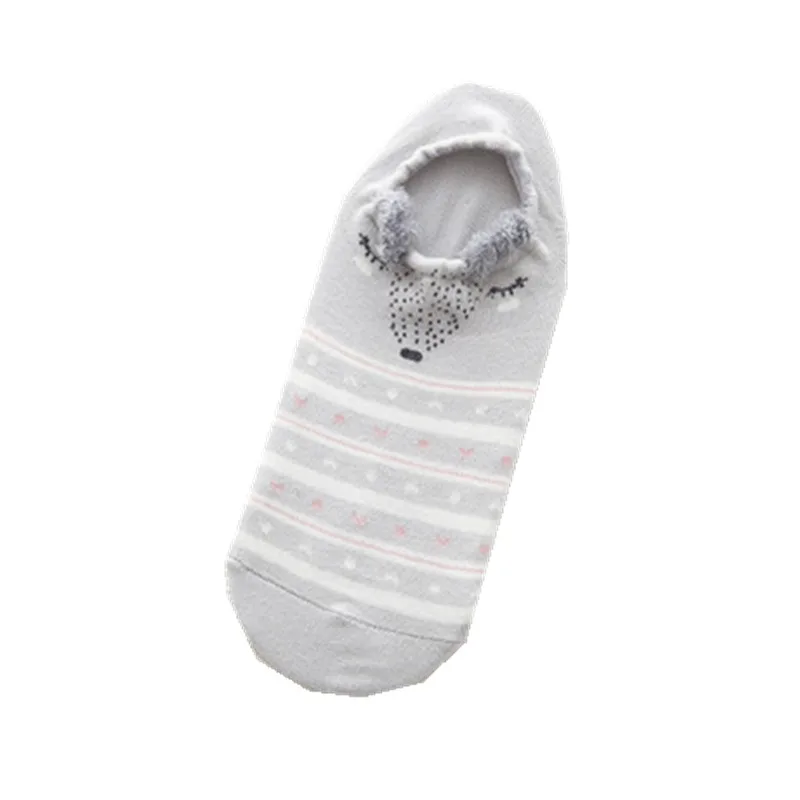 Dark Gray Stripe fox Новые весенне-летние женские неглубокие невидимые носки-тапочки, Хлопковые женские носки-башмачки с рисунком кота, нескользящие носки - Цвет: Dark Gray Stripe fox