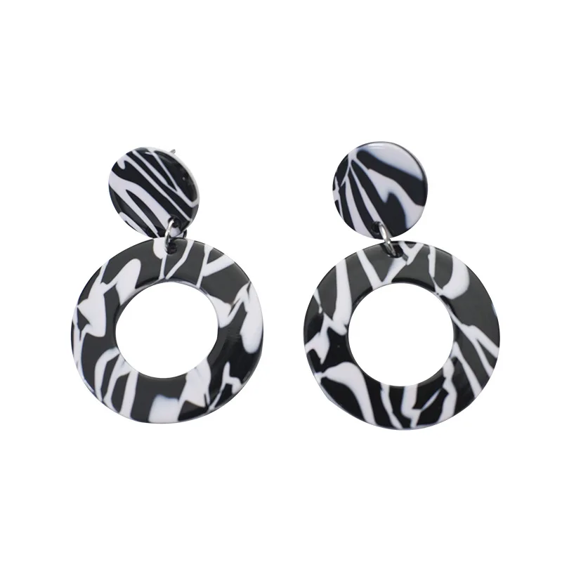 Женские серьги с Леопардовыми пятнами Геометрическая круглая черно-белая