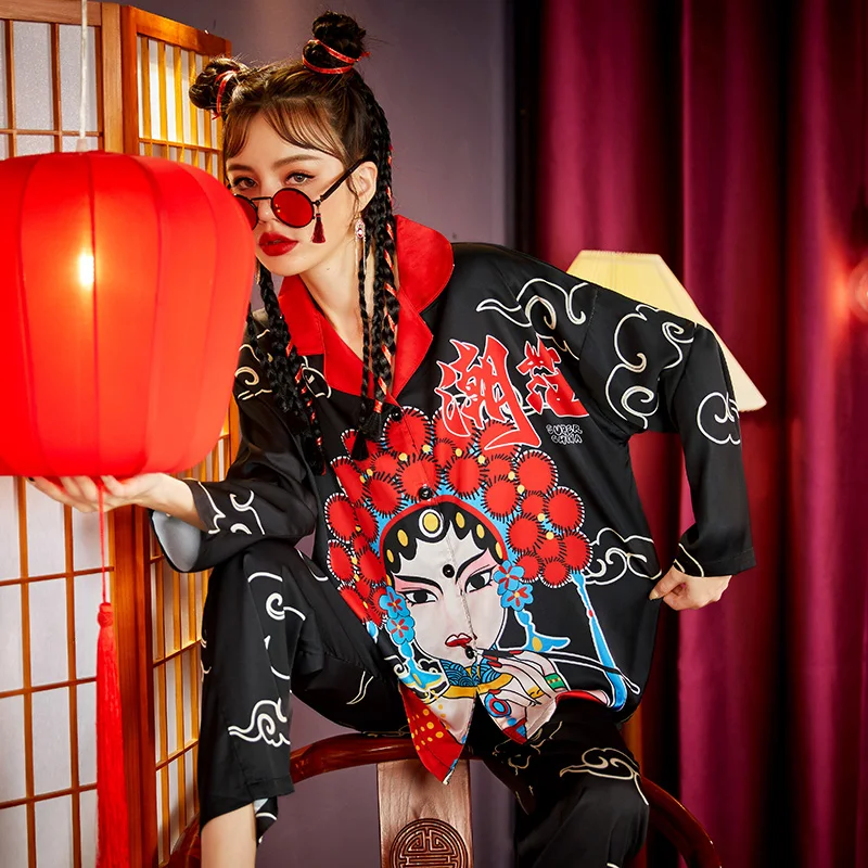 Summer Pajamas Women Sleepwear Chinoiserie The Tide High Quality Snow and Ice Silk Princess Style Spring Plus Size Pajama Set